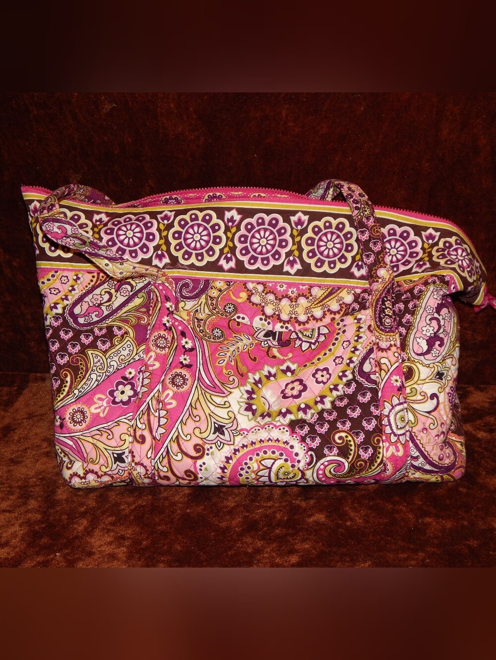 Vera Bradley Pink and Brown Paisley Quilted Shoulder Bag